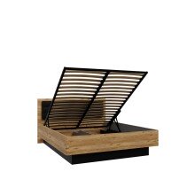 Bett >TULUZA< Liegefl. 160x200cm, Schwarz / Eiche Dekor - 165,5x98,5x206,3cm (B/H/T)