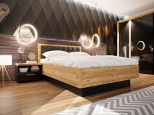 Bett >TULUZA< Liegefl. 140x200cm, Schwarz / Eiche...