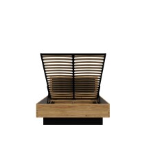 Bett >TULUZA< Liegefl. 140x200cm, Schwarz / Eiche Dekor - 145,5x98,5x206,3cm (B/H/T)