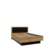 Bett >TULUZA< Liegefl. 140x200cm, Schwarz / Eiche Dekor - 145,5x98,5x206,3cm (B/H/T)