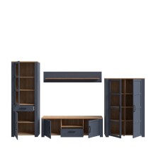 Wohnwand >BOHOL< (4-teilig) Riviera Eiche Dekor / Navy Eiche - 362,5x205,4x42cm (BxHxT)