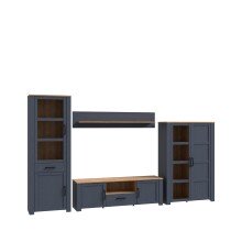 Wohnwand >BOHOL< (4-teilig) Riviera Eiche Dekor / Navy Eiche - 362,5x205,4x42cm (BxHxT)