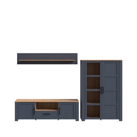 Wohnwand >BOHOL< (3-teilig) Riviera Eiche Dekor / Navy Eiche - 281,6x178,9x42cm (BxHxT)