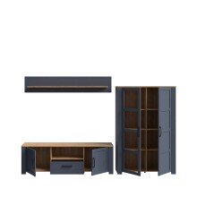 Wohnwand >BOHOL< (3-teilig) Riviera Eiche Dekor / Navy Eiche - 281,6x178,9x42cm (BxHxT)