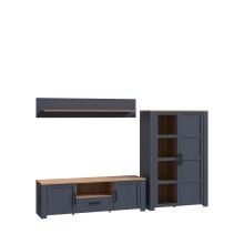 Wohnwand >BOHOL< (3-teilig) Riviera Eiche Dekor / Navy Eiche - 281,6x178,9x42cm (BxHxT)