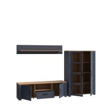 Wohnwand >BOHOL< (3-teilig) Riviera Eiche Dekor / Navy Eiche - 281,6x178,9x42cm (BxHxT)