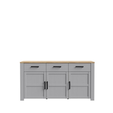 Sideboard >BOHOL< 3 Üren, 3 Schübe, Riviera Eiche / Eiche grau - 166,1x87x42cm (BxHxT)