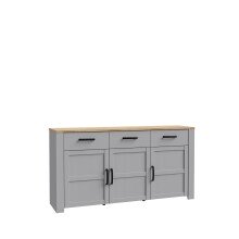 Sideboard >BOHOL< 3 Üren, 3 Schübe, Riviera Eiche / Eiche grau - 166,1x87x42cm (BxHxT)