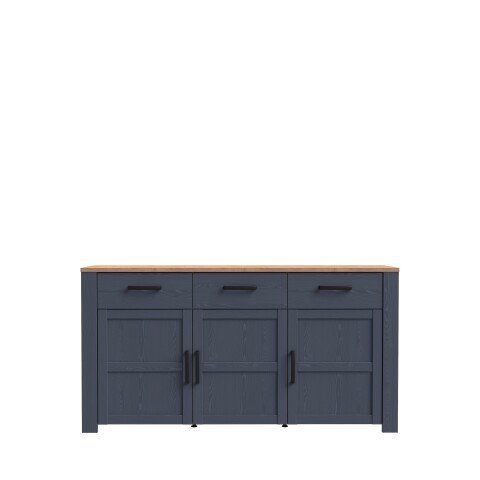 Sideboard >BOHOL< 3 Türen, 3 Schübe, Riviera Eiche / Navy Eiche - 166,1x87x42cm (BxHxT)