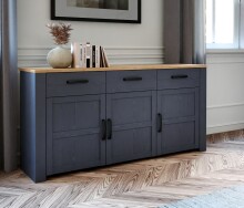 Sideboard >BOHOL< 3 Türen, 3 Schübe, Riviera Eiche / Navy Eiche - 166,1x87x42cm (BxHxT)