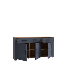 Sideboard >BOHOL< 3 Türen, 3 Schübe, Riviera Eiche / Navy Eiche - 166,1x87x42cm (BxHxT)
