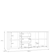 Sideboard >BOHOL< 3 Türen. 3 Schübe, Riviera Eiche / Eiche grau - 220,8x87x42cm (BxHxT)
