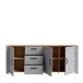 Sideboard >BOHOL< 3 Türen. 3 Schübe, Riviera Eiche / Eiche grau - 220,8x87x42cm (BxHxT)