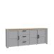 Sideboard >BOHOL< 3 Türen. 3 Schübe, Riviera Eiche / Eiche grau - 220,8x87x42cm (BxHxT)