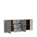 Sideboard >BOHOL< 3 Türen. 3 Schübe, Riviera Eiche / Eiche grau - 220,8x87x42cm (BxHxT)