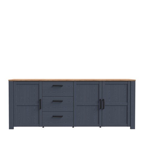 Sideboard >BOHOL< 3 Türen, 3 Schübe, Riviera Eiche / Navy Eiche - 220,8x87x42cm (BxHxT)