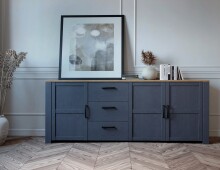 Sideboard >BOHOL< 3 Türen, 3 Schübe, Riviera Eiche / Navy Eiche - 220,8x87x42cm (BxHxT)