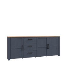 Sideboard >BOHOL< 3 Türen, 3 Schübe, Riviera Eiche / Navy Eiche - 220,8x87x42cm (BxHxT)