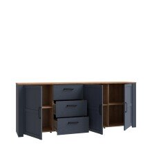 Sideboard >BOHOL< 3 Türen, 3 Schübe, Riviera Eiche / Navy Eiche - 220,8x87x42cm (BxHxT)