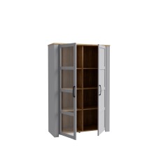 Stauraumvitrine >BOHOL< 2 Türen, Riviera Eiche Dekor / Eiche grau - 106,4x160,6x42cm (BxHxT)