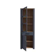 Stauraumvitrine >BOHOL< 2 Türen, 1 Schub, Riviera Eiche / Navy Eiche - 71,7x205,4x42cm (BxHxT)