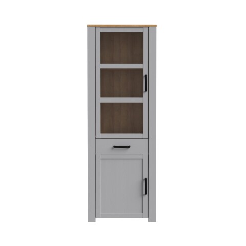 Stauraumvitrine >BOHOL< 2 Türen, 1 Schub, Riviera Eiche / Eiche grau - 71,7x205,4x42cm (BxHxT)