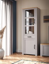 Stauraumvitrine >BOHOL< 2 Türen, 1 Schub, Riviera Eiche / Eiche grau - 71,7x205,4x42cm (BxHxT)