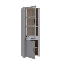 Stauraumvitrine >BOHOL< 2 Türen, 1 Schub, Riviera Eiche / Eiche grau - 71,7x205,4x42cm (BxHxT)