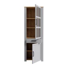Stauraumvitrine >BOHOL< 2 Türen, 1 Schub, Riviera Eiche / Eiche grau - 71,7x205,4x42cm (BxHxT)