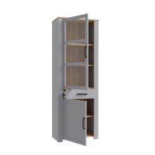 Stauraumvitrine >BOHOL< 2 Türen, 1 Schub, Riviera Eiche / Eiche grau - 71,7x205,4x42cm (BxHxT)