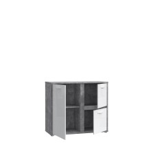 Kommode >CANMORE< 3 Türen, Betonoptik grau / Weiß Hochglanz - 99,5x86,3x41,5cm (B/H/T)