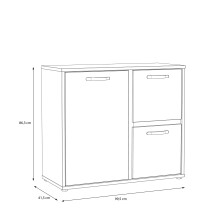Kommode >CANMORE< 3 Türen, Betonoptik grau / Weiß Hochglanz - 99,5x86,3x41,5cm (B/H/T)