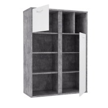 Stauraumregal >CANMORE< 2 Türen, Betonoptik grau / Weiß Hochglanz - 99,5x137,5x41,5cm (B/H/T)