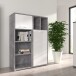 Stauraumregal >CANMORE< 2 Türen, Betonoptik grau / Weiß Hochglanz - 99,5x137,5x41,5cm (B/H/T)