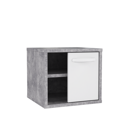 NAchtkommode >CANMORE< 1 Tür, Beonoptik grau / Weiß Hochglanz - 44,8x41,5x41,5cm (B/H/T)