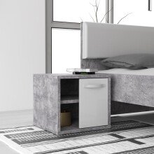 NAchtkommode >CANMORE< 1 Tür, Beonoptik grau / Weiß Hochglanz - 44,8x41,5x41,5cm (B/H/T)