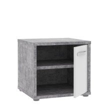 NAchtkommode >CANMORE< 1 Tür, Beonoptik grau / Weiß Hochglanz - 44,8x41,5x41,5cm (B/H/T)