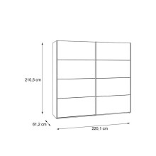Schwebetürenschrank >JAKOBINA< 2 Türen, Stabeiche Dekor / Schwarz Eiche - 220,1x210,5x61,2cm (B/H/T)