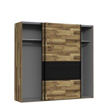 Schwebetürenschrank >JAKOBINA< 2 Türen, Stabeiche Dekor / Schwarz Eiche - 220,1x210,5x61,2cm (B/H/T)