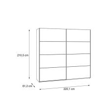 Schwebetürenschrank >JAKOBINA< 2 Türen, Stabeiche Dekor / Schwarz Eiche - 220,1x210,5x61,2cm (B/H/T)