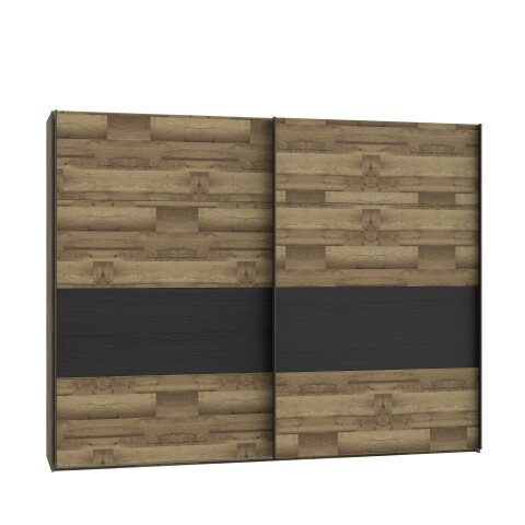 Schwebetürenschrank >JAKOBINA< 2 Türen, Stabeiche Dekor / Schwarz Eiche - 269,9x210,5x61,2cm (B/H/T)