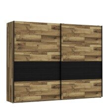 Schwebetürenschrank >JAKOBINA< 2 Türen, Stabeiche Dekor / Schwarz Eiche - 269,9x210,5x61,2cm (B/H/T)