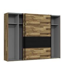 Schwebetürenschrank >JAKOBINA< 2 Türen, Stabeiche Dekor / Schwarz Eiche - 269,9x210,5x61,2cm (B/H/T)