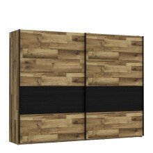 Schwebetürenschrank >JAKOBINA< 2 Türen, Stabeiche Dekor / Schwarz Eiche - 269,9x210,5x61,2cm (B/H/T)