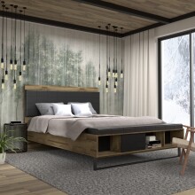 Stauraumbett >JAKOBINA< 160x200cm, Stabeiche Dekor/ Schwarz Eiche - 167,4x119,7x234,cm (B/H/T)