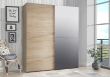 Schwebetürenschrank >WHITE KISS< 2 Türen, Sonoma Eiche Dekor / Spiegel - 170,3x190,5x61,2cm (B/H/T)