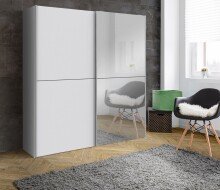 Schwebetürenschrank >WHITE KISS< 2 Türen, 2 Böden+Stangen, weiss / Spiegel - 170,3x190,5x61,2cm (B/H/T)