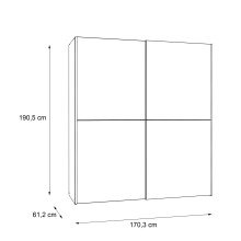 Schwebetürenschrank >WHITE KISS< 2 Türen, 2 Böden+Stangen, weiss / Spiegel - 170,3x190,5x61,2cm (B/H/T)