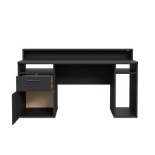 Gamingtisch >TEZAUR< Schublade,Tür, 4 Fächer, schwarz - 160x91x72cm (B/H/T)