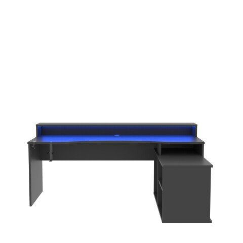 Eckschreibtisch>TEZAUR< Gamingtisch, LED-Wechselbeleuchtung, schwarz - 200x91,1x125,4cm B/H/T